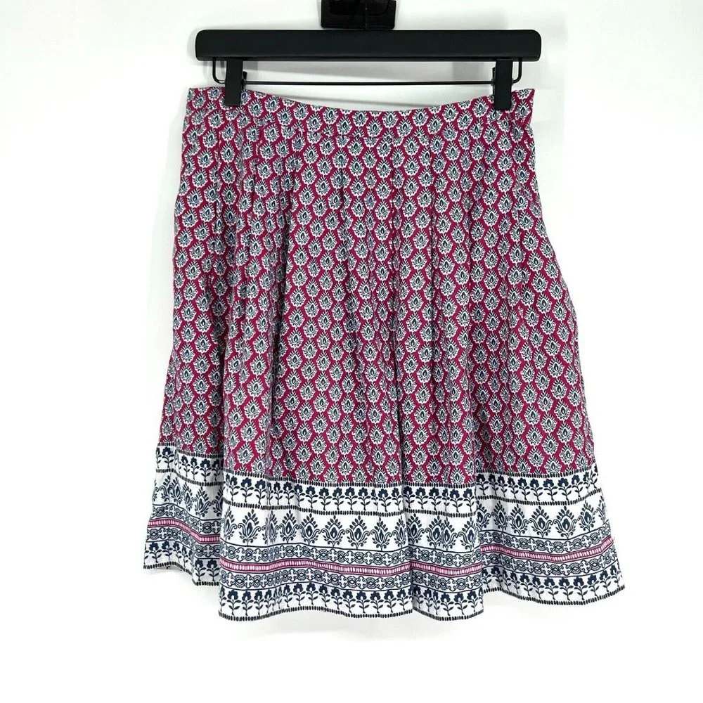 Banana Republic Skirt Linen Blend Red Blue Floral Print A Line Pleated